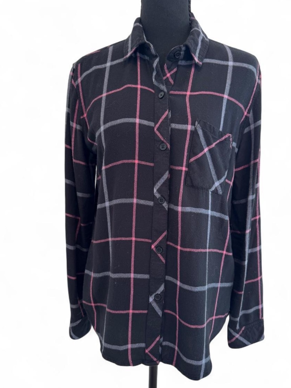 Rails Black Button-Down Shirt with Pink and Gray Windowpane